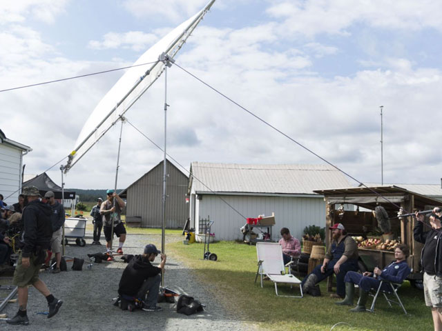 A film crew and the actors from Letterkenny filming the show at the Produce Stand location